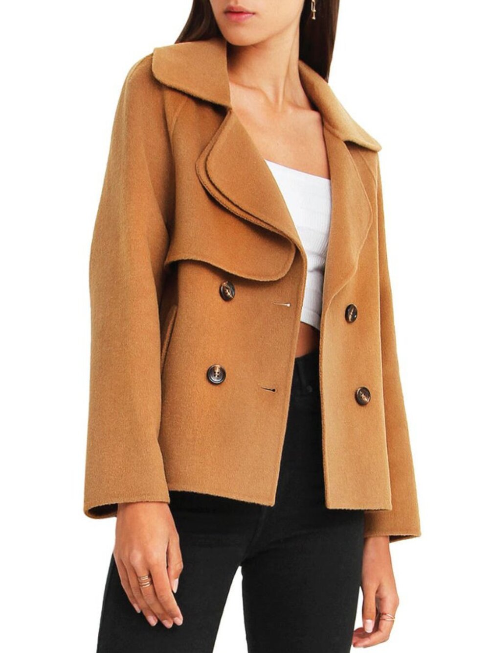 Belle & Bloom I'm Yours Double Breasted Wool Blend Coat Camel NWOT